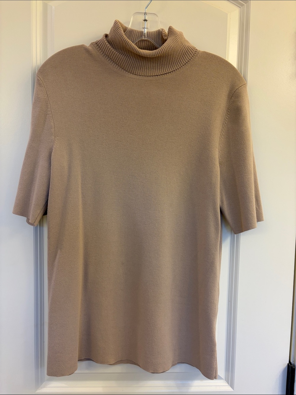 Anne Klein Taupe Short-Sleeve Turtleneck Sweater